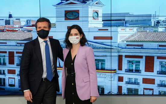 People's Party leader Pablo Casado and Madrid president Isabel Díaz Ayuso, May 5, 2021 (People's Party)